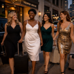 Bride tribe relaxing in a chic Chicago lounge before an evening celebration